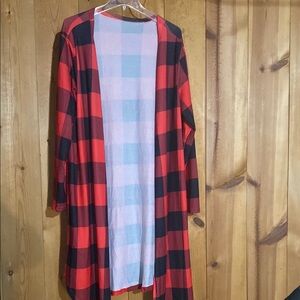 Red and Black Plaid Open Cardigan (long)